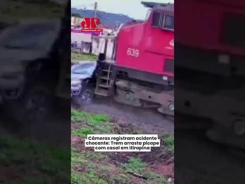 Câmeras registram acidente chocante: Trem arrasta picape com casal em Itirapina.