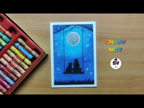 How to draw moonlight scenery | Easy oil pastel drawing for beginners step by step