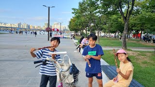 [한일가족/日韓家族]첫 두발 자전거 타기/自転車初練習/한강에서 자전거 타기/漢江でサイクリング