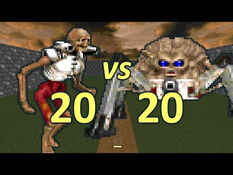 20 Revenants vs 20 Arachnotrons - Monster Infighting - Doom II Retro Battles