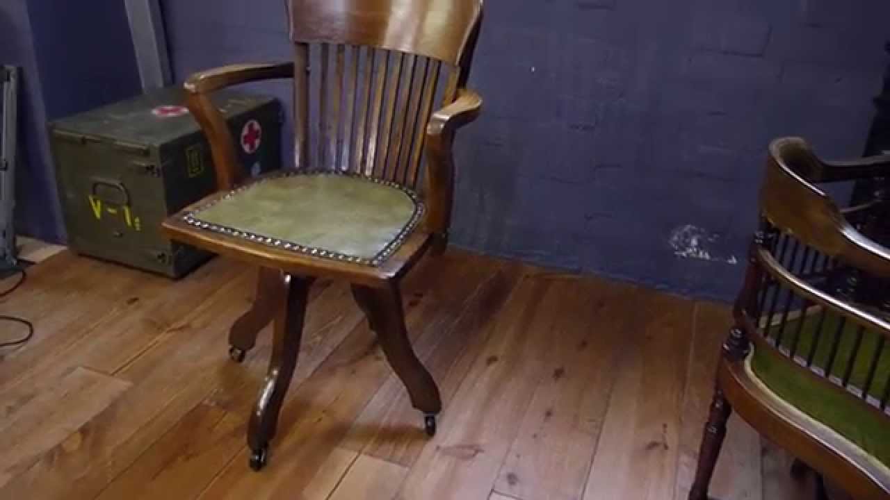 Antique Solid Oak Captains Swivel Desk Chair