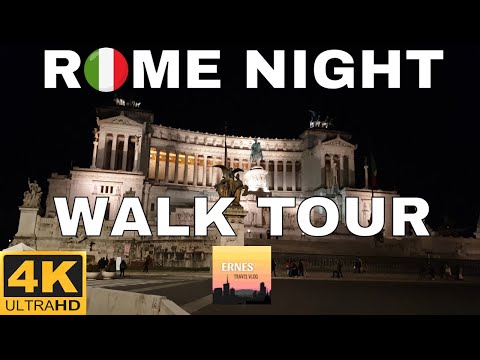 2021 ROME Walk Tour | 🇮🇹 Italy by Night | 4K | Urban Walking & Ambience Sounds