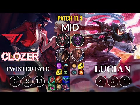 T1 Clozer Twisted Fate vs Lucian Mid - KR Patch 11.4