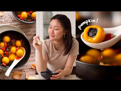 Pumpkin Black Sesame Glutinous Rice Balls (Tang Yuan Recipe) | 南瓜黑芝麻汤圆