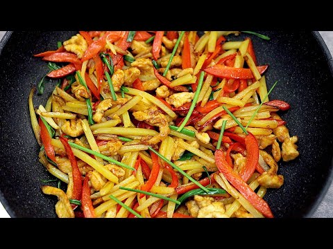 So delicious you will cook again and again! Recipe for potatoes with chicken breast and peppers!