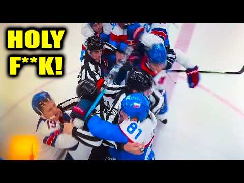 Matthew Tkachuk & Brady Tkachuk Erik Cernak Fight Scrum 10 Minute Game Misconducts | USA vs Slovakia