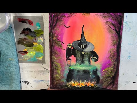 How To Paint THE WITCHES CAULDRON - step by step painting tutorial - Acrylic