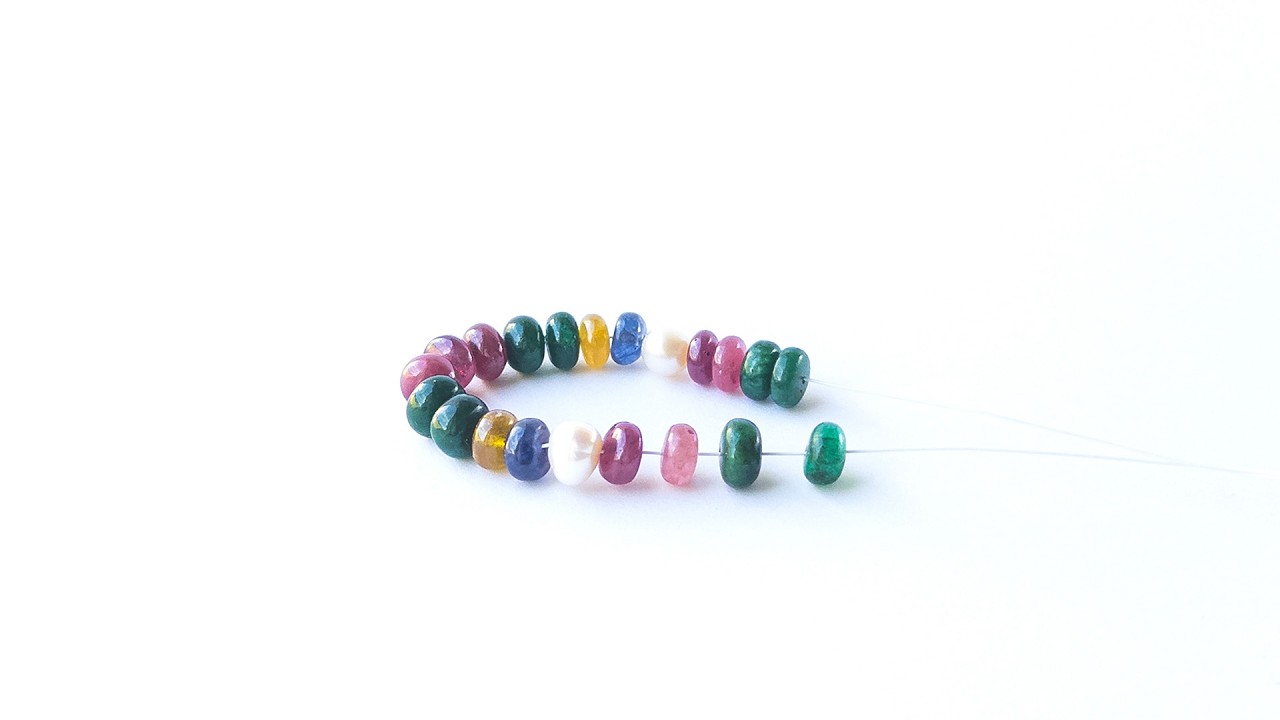 Multi Precious - Ruby,Emerald,Sapphire & Freshwater Pearls | Smooth Rondelle | 6.5mm Bead Size | 21 Pieces | 33 Carats video