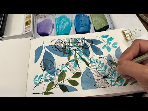 Watercolor Journal Day 217(Ink and Wash with Blues and Greens)