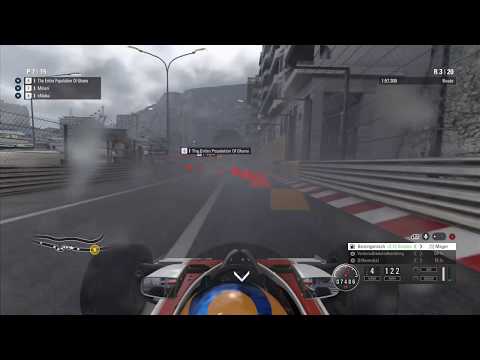 Double Overtake with a car that is undriveable in wet Monaco