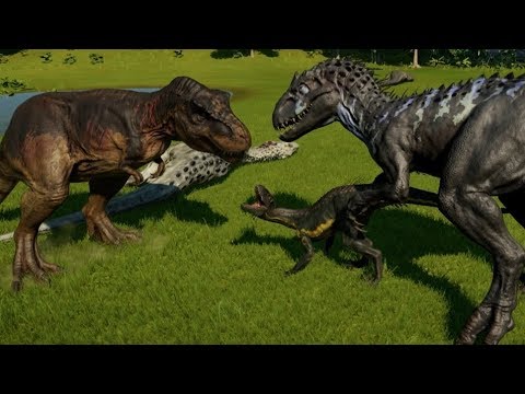 2 Tyrannosaurus Rex vs 2 Indoraptor vs 2 Indominus Rex - Jurassic World Evolution (1080p 60FPS)