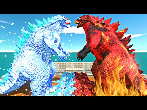 Legendary Growing War | Ice Godzilla 2014 vs Fire Godzilla 2014 - Animal Revolt Battle Simulator