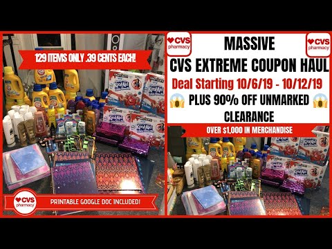 MASSIVE CVS EXTREME COUPON HAUL DEALS STARTING 10/6/19~129 ITEMS ONLY .39 CENTS|PLUS 90% CLEARANCE😮 Video