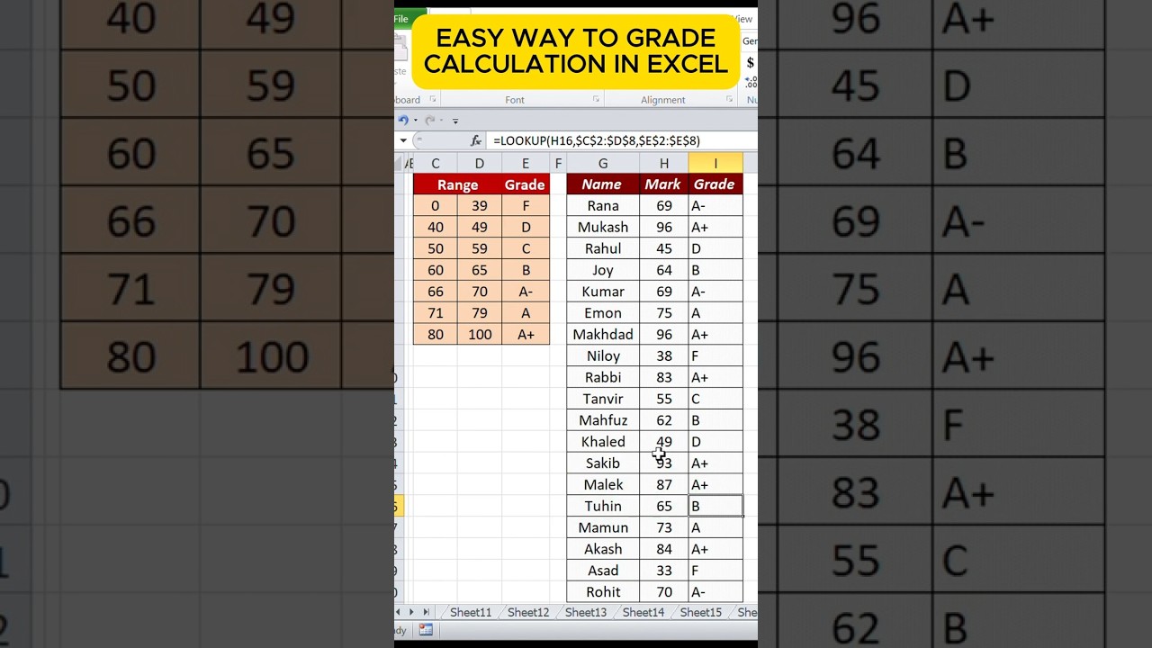 How to Grade calculation in excel | Grade formula in excel | magic trick | excel | #shorts  #grade