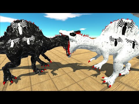 WHITE VENOM VS BLACK VENOM SPINOSAURUS DEATH FALL V2 - Animal Revolt Battle Simulator