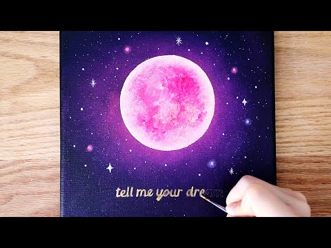 Acrylic painting | Pink moon | Painting Tutorial for beginners #100