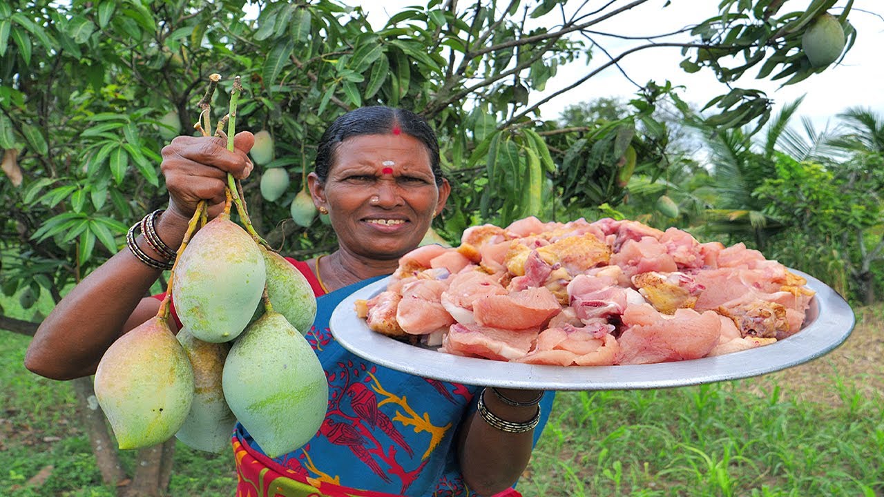 Ulakkai Adi Mango Chicken Curry Recipe | Raw Mango Chicken | Village Cooking | Side Dish Recipes