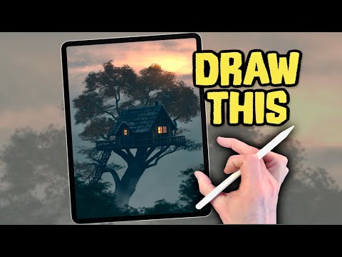 PROCREATE Landscape DRAWING Tutorial in EASY Steps - Tree House