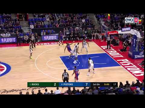 NBA, playoff 2019, Bucks vs. Pistons, Round 1, Game 3, Move 4, Brook Lopez, block