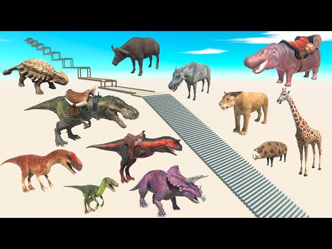 Animals vs Dinosaurs Giant Stairs Race - Animal Revolt Battle Simulator