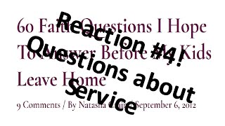 Reaction #4 - 60 Faith Questions I Hope to Answer (about Serving)