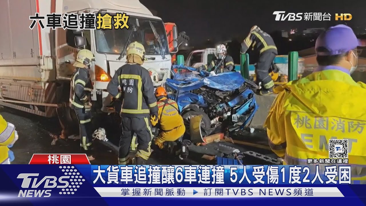 大貨車釀六車連撞!1車成廢鐵2人1度受困 台66大回堵
