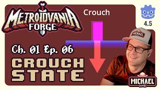 📖01 ‣ 📼06 ‣ Crouch State & One-Way Platforms ‣ Metroidvania Forge Godot 4 Tutorial Series