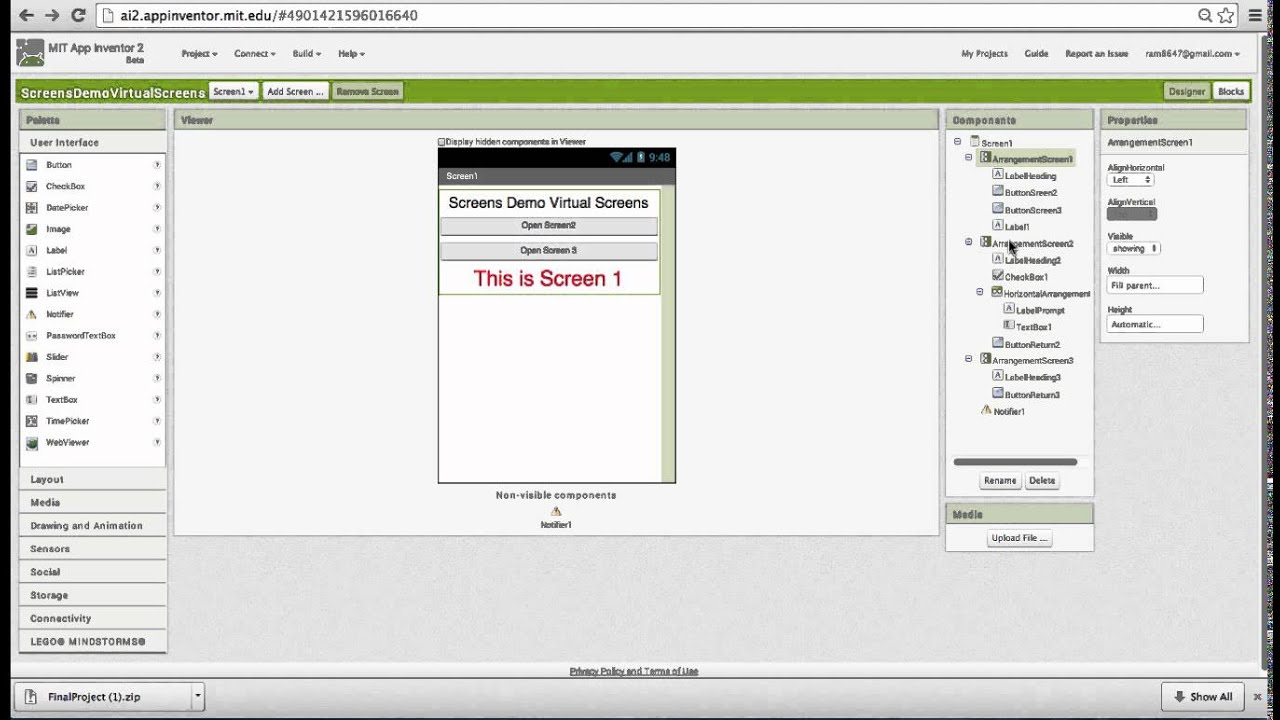 App Inventor: Simulating Multiple Screens