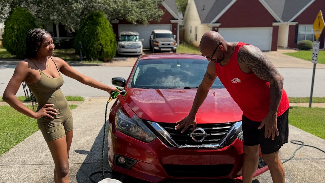 Larry wakes Brooke up and makes her wash her car by hand