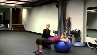 Stability ball dumbell chest press exercise video thumbnail