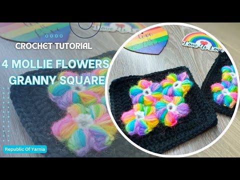 Crochet Tutorial: 4 Mollie Flowers Granny Square