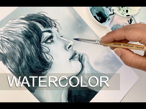 Come dipingere un volto monocromatico - #watercolor #acquerello #SPEED PAINTING #monochrome