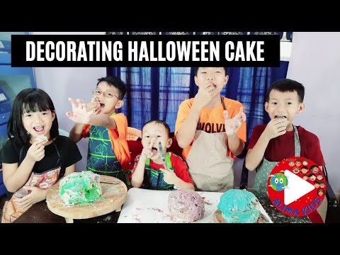 Eating And Decorating Halloween Cake | WITH ALIMA KIDS