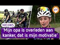 Sabrine haalt geld op met knuffel op haar fiets