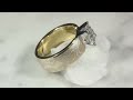 video - Mokume Solitaire Princess Engagement Ring with 4 Cutouts Bridal Set