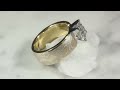 video - Mokume Solitaire Princess Engagement Ring with 4 Cutouts Paired with Straight Diamond Band