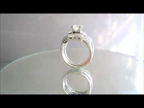 14K WHITE GOLD PRINCESS CUT DIAMOND ENGAGEMENT RING AND BANDS 1.21CTW - KNR INC - 355.1