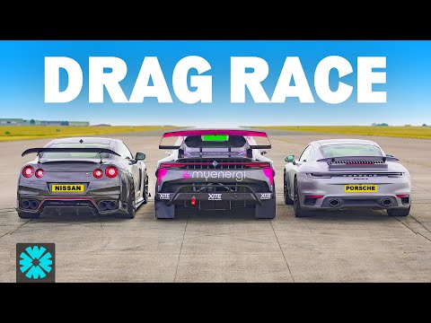 GTR de 1100 hp vs. 911 Turbo vs. Rallycross de 820 hp 1/4 de milla CARRERA