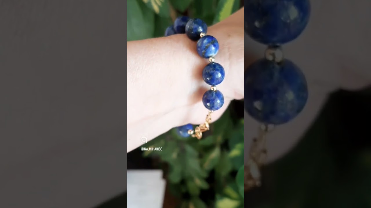 Bratara deosebita din Lapis lazuli natural, elemente placate aur 14K