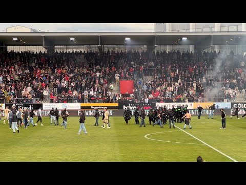 28.04.2024 - FC Winterthur vs. Servette FC - (0:1) Schweizer Cup - Platzsturm - Pyro - Support