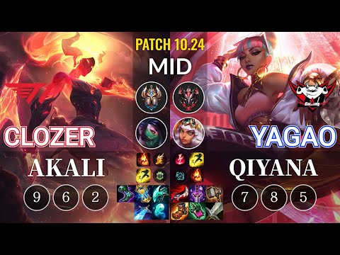 T1 Clozer Akali vs JDG Yagao Qiyana Mid - KR Patch 10.24