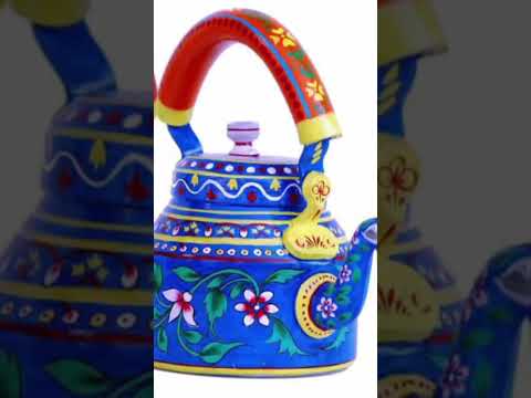 Aluminium party wear hand painted tea kettle set, floral des...