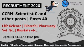 CCRH Recruitment 2026 🔥 Scientist-C & Other Posts | ₹84,337 + HRA | 40 Vacancies