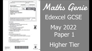 Edexcel GCSE Maths May June 2022 1H Exam Paper Walkthrough