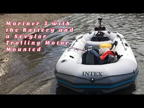 Mariner 3 Inflatable Boat with the Battery and a Mini Sevylor Trolling Motor (Mounted)
