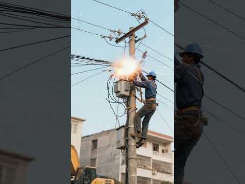 ⚡Electric Pole Horror! Lineman Falls After Shocking Short Circuit 😱 #shorts #shortvideo #viralvideo