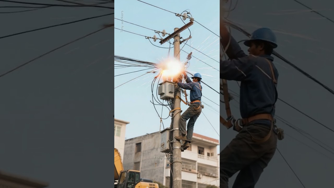 ⚡Electric Pole Horror! Lineman Falls After Shocking Short Circuit 😱 #shorts #shortvideo #viralvideo