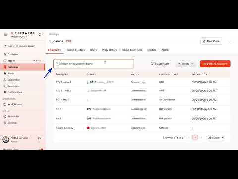 Navigating Equipment - Monaire Web App