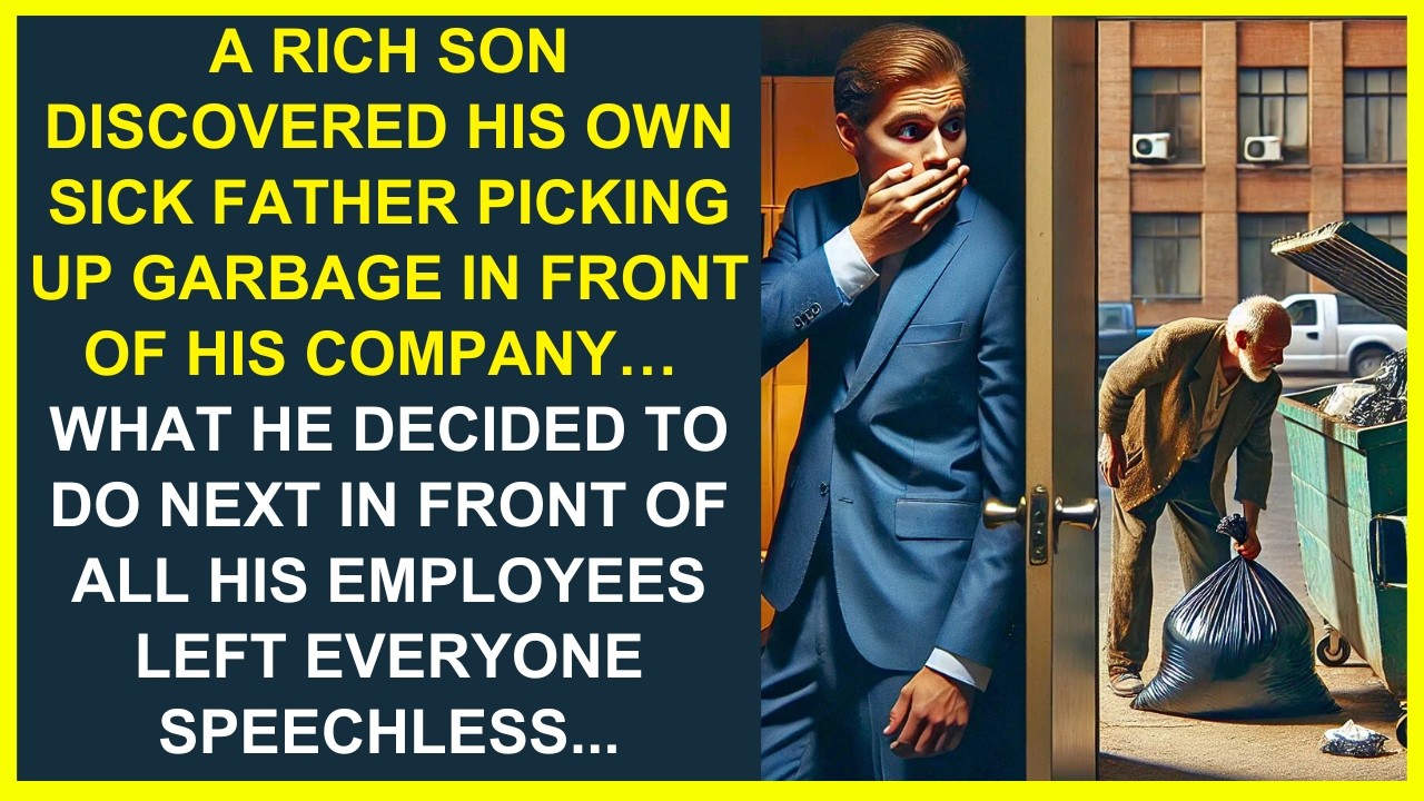 A RICH SON DISCOVERED HIS SICK FATHER PICKING UP GARBAGE IN FRONT OF HIS OWN COMPANY… WHAT HE DID