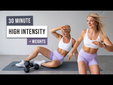 30 MIN INTENSE EMOM HIIT WORKOUT - With Weights - Full Body Workout + 3 MIN CHALLENGE!